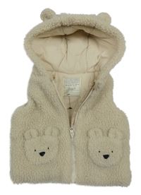 Béžová huňatá zateplená vesta s kapucí Tu