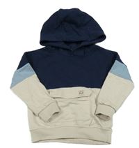 Tmavomodro-béžová mikina s vreckom a kapucňou