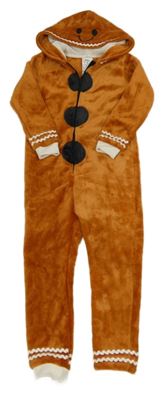 Skořicová plyšová kombinéza s kapucí L&D