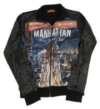 Černá koženkovo/tepláková bundomikina s městem