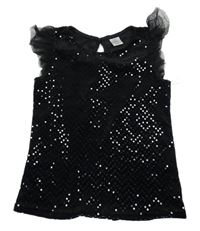 Čierna trblietavá zamatová blúzka s volánikmi Little Kids