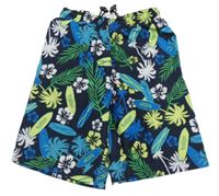 Tmavomodro-modro-zelené květované plážové kraťasy Alive 