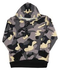 Sivo-čierno-béžová army mikina s kapucňou