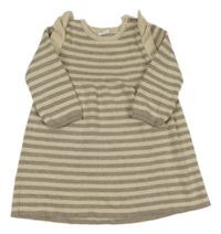 Béžovo-hnedé pruhované svetrové šaty s volánikmi F&F