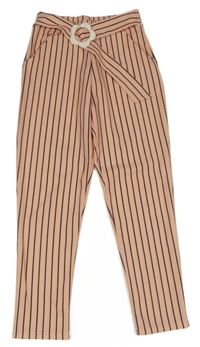 Ružovo-čierne pruhované nohavice s opaskom