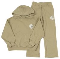 2set - Béžová mikina s nášivkou a kapucí + tepláky 