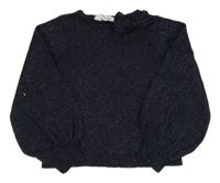 Tmavomodrý trblietavý sveter s mašlou H&M