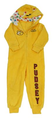 Žlutá chlkupatá kombinéza s kapucí - Pudsey George