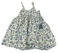 Smetanovo-modré plátenné letné šaty s kvietkami a motýlikmi Next