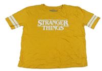 Okrové crop tričko s nápisy - Stranger Things a pruhmi C&A