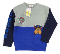 Šedo-safírovo-tmavomodrý melírovaný žebrovaný svetr s PAW PATROL - Chase nickelodeon