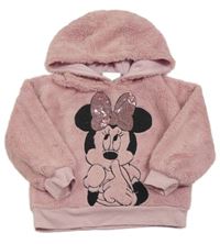 Růžová chlupatá mikina s Minnie s flitry a kapucí PRIMARK