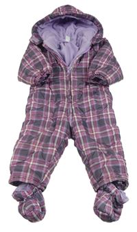 Fialovo-ružová kockovaná šušťáková zimná kombinéza + topánky C&A