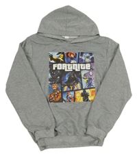 Šedá melírovaná mikina s Fortnite a kapucí