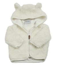 Smetanová huňatá podšitá bunda s kapucí s oušky Topomini