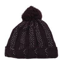 Mahagónovoá rebrovaná pletená čapica s kamienkami a brmbolcom M&Co