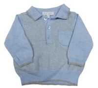 Světlemodro-sivý vzorovaný melírovaný sveter s vreckom a golierikom ZIP ZAP