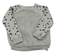 Sivá huňato/tepláková mikina so vzorovanymi rukávy so cute