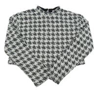 Čierno-biely vzorovaný úpletový crop sveter so trblietkami PRIMARK