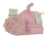 Nové - 2Set - Růžová puntíkatá čepice s motýlkem Baby Mac + vzorované ponožky s tylovými volánky NURSERY TIME