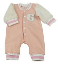 Svetloružová -biela teplákovo/huňatá tepláková kombinéza s písmenkom SHEIN