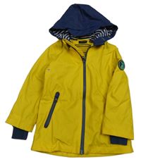Žlto-tmavomodrá nepromokavá jarná bunda s nášivkou a kapucňou impidimpi
