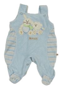 Světlemodro-pruhované sametové dupačky s pejskem a zajíčkem