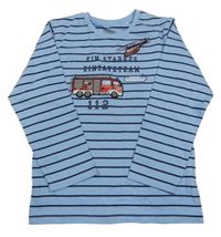 Modro-tmavomodré pruhované tričko s hasiči Topolino