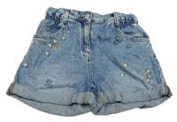 Modré plesňové paper bag rifľové kraťasy s kvietkami Next