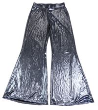 Tmavomodré metalické flare nohavice H&M