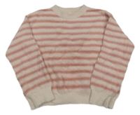 Svetloružová -ružový pruhovaný chlpatý crop sveter YIGGA