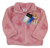 Nové - ružová chlpatá bunda s PAW PATROL - Skye a srdiečkami St. Bernard