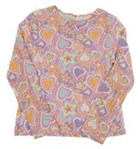 Světlerůžové vzorované triko se srdíčky a květy PRIMARK