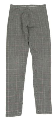 Černošedo-bielo-vínové kockované vzorované tregínové nohavice C&A