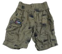 Khaki cargo plátěné kraťasy s nápisy