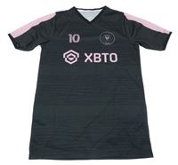 Černo-světlerůžový sportovní fotbalový dres se znakem a číslem - Messi 