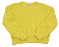 Žltý rebrovaný žinylkový oversize sveter H&M