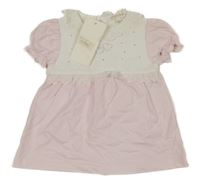 Nové - světlerůžovovo-blé šaty s kamienkami a volánikmi MINTINI BABY