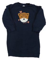Tmavomodré teplákové šaty so šelmou a srdiečkami LA REDOUTE