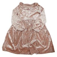 Svetloružové lesklé zamatové šaty s volánikom H&M