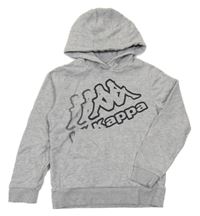 Sivá melírovaná mikina s logom a vreckom a kapucňou Kappa
