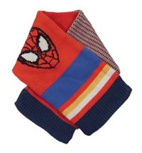 Červeno-vzorovano-modrá pletená podšitá šála se Spider-manem a pruhy M&S