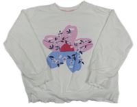 Biela crop mikina s květem s rozkvetlými větvičkami a vtáčky KIDS