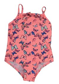 Neonově růžové jednodílné plavky s motýlky a volánem Primark