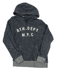 Tmavomodrá melírovaná mikina s nápisom a kapucňou H&M