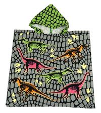 Sivo-čierno-zelené vzorované osuškové pončo s dinosaurami a kapucňou
