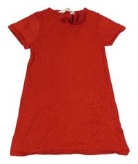 Červené trblietavé svetrové šaty s mašlou H&M