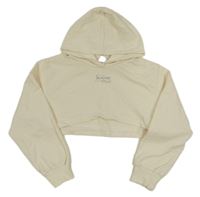 Krémová crop mikina s nápisom a kapucňou Zara