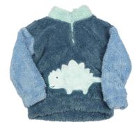 Tmavomodro-modrá chlupatá mikina s dinosaurem Dunnes