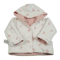 Bílá květovaná zateplená propínací oboustranná mikina s kapucí M&S